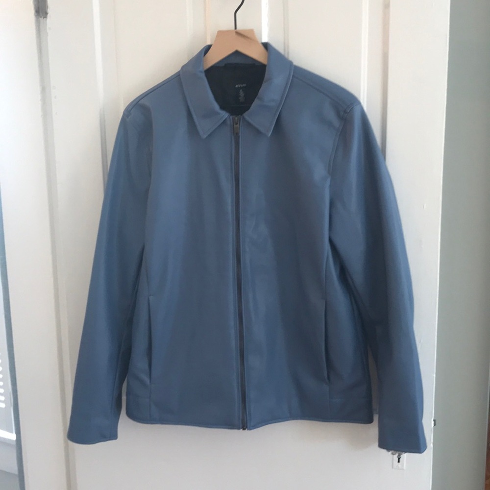 Alfani Serene-Blue Faux-Leather Jacket